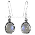 Rainbow Moonstone Gemstone &amp; 925 Sterling Silver Simple Dangle Earrings for Gift